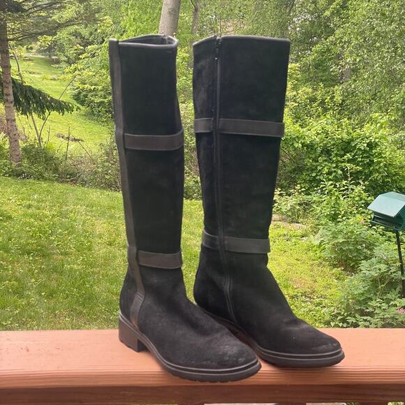 Hunter Willingen Tall Black Suede/Leather Boots w Size Zip - Size 7 1/2 - Picture 1 of 15